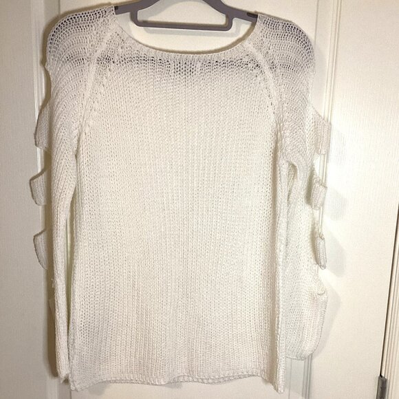 Femme Fatale Women's White Sheer Sweater Cut-Out Sleeves Made in Italy Size S/P - Picture 4 of 7